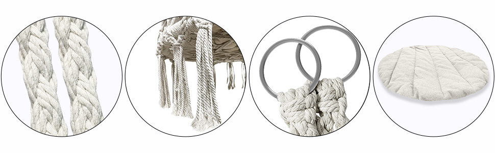 Підвісне крісло-гойдалка VOUNOT з полицею для книг та подушкою, для дому та саду, діаметр сидіння 80 см, X-Large, Бежевий