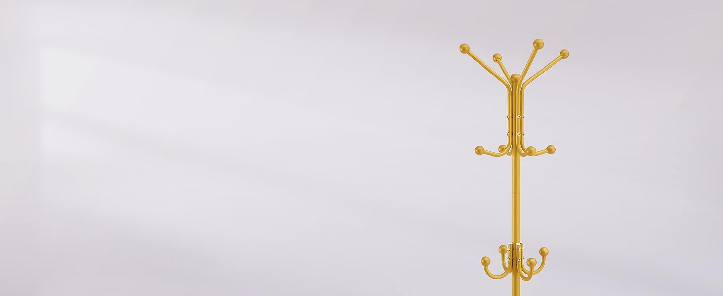 Стійка для одягу FAVOOOSTY з підставкою для парасольки, 12 гачків, для вітальні/спальні, срібло/золото