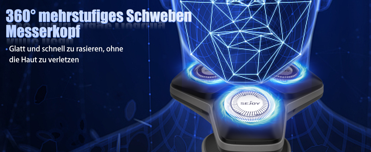 Електрична бритва Sejoy для чоловіків, IPX7 водонепроникна, волога/суха, висувний тример, 3D-головка (сіра)