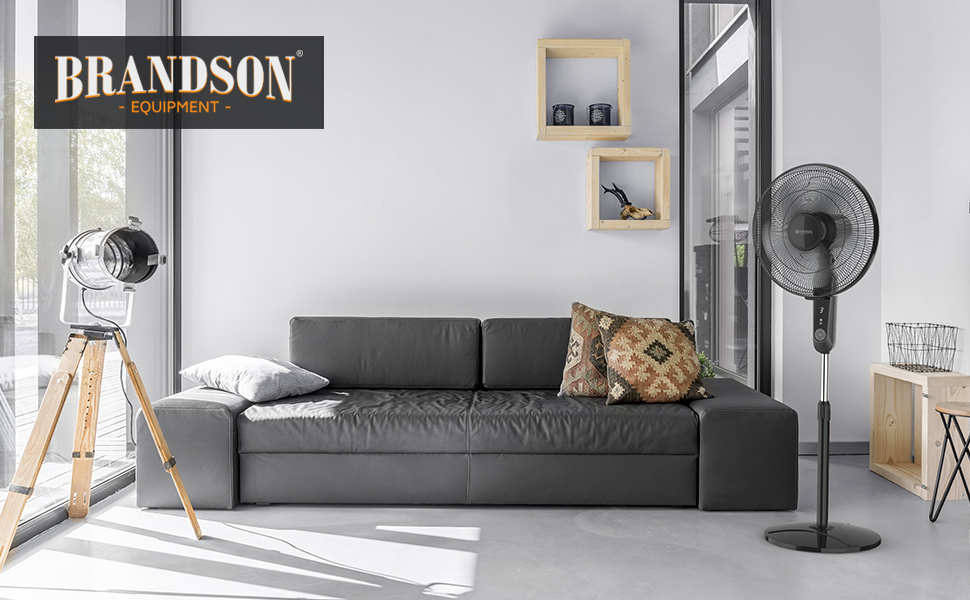 Вентилятор Brandson підлоговий, 60 Вт, з пультом, дисплеєм, осциляцією 80°, регульована висота, 3 швидкості, нахил голови 35°, чорний