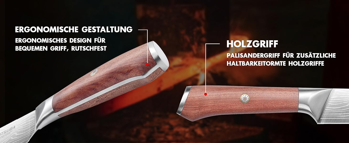 Набір кухонних ножів YOTSUBA Profi з дерев'яним блоком та точилкою, ножиці, набір кухонних ножів з нержавіючої сталі, 33 см