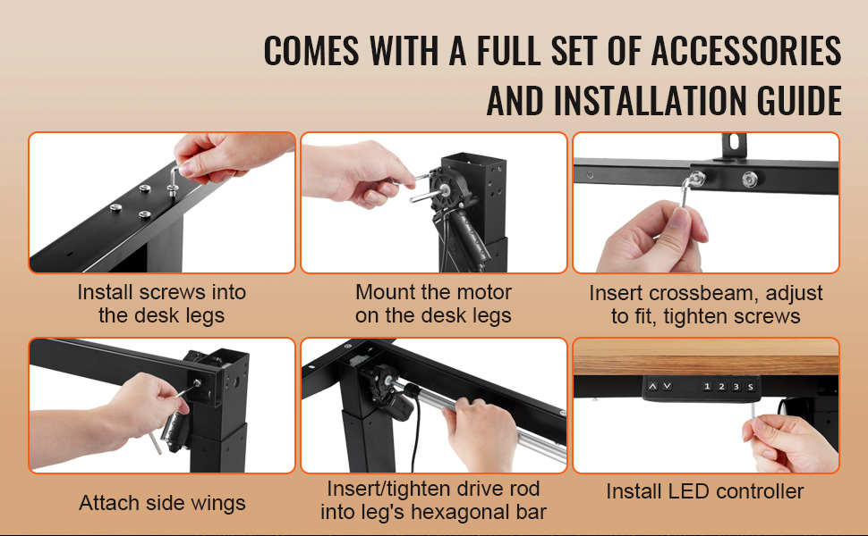 Електричний стіл VEVOR з двома моторами, регулювання висоти 65-129 см та довжини 110-178 см, чорний, для офісу та дому