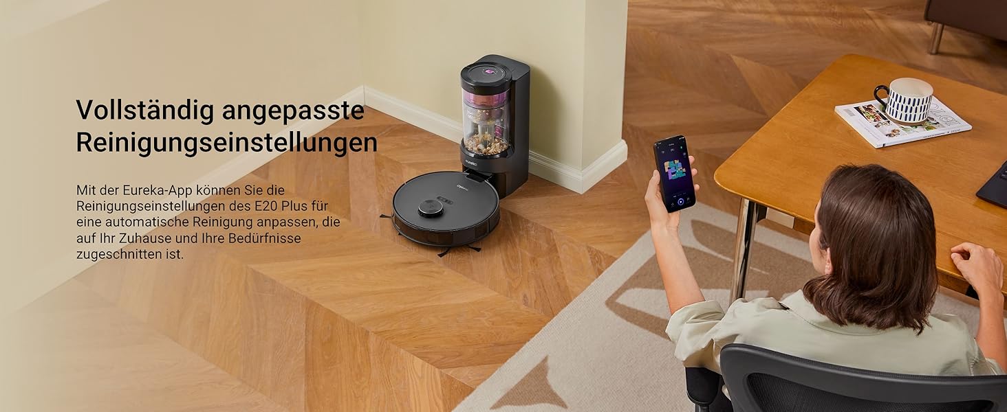 Робот-пилосос Eureka E20 Plus: 8000 Pa, самостійна очистка, DuoDetect AI, білий/чорний