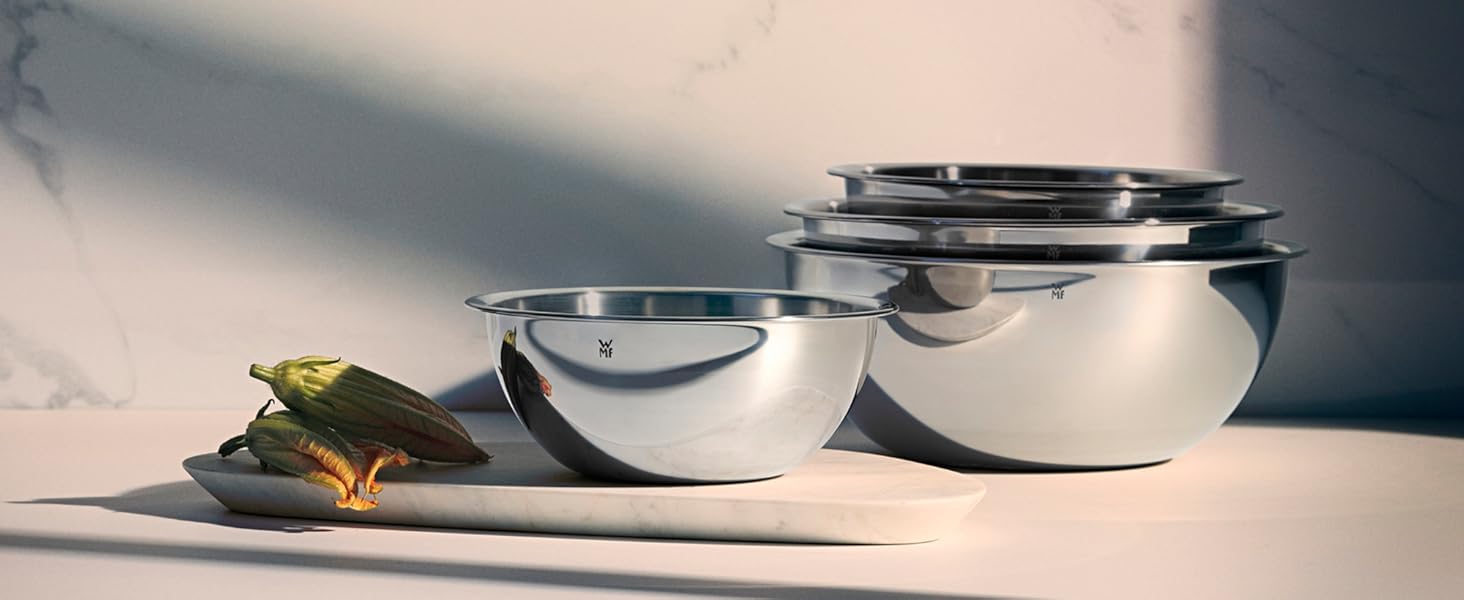 Набір кухонних мисок WMF Gourmet 4 шт. з нержавіючої сталі, 0,75л - 2,75л, миски для приготування, салатники, сервіровочні миски, Cromargan, з можливістю складання