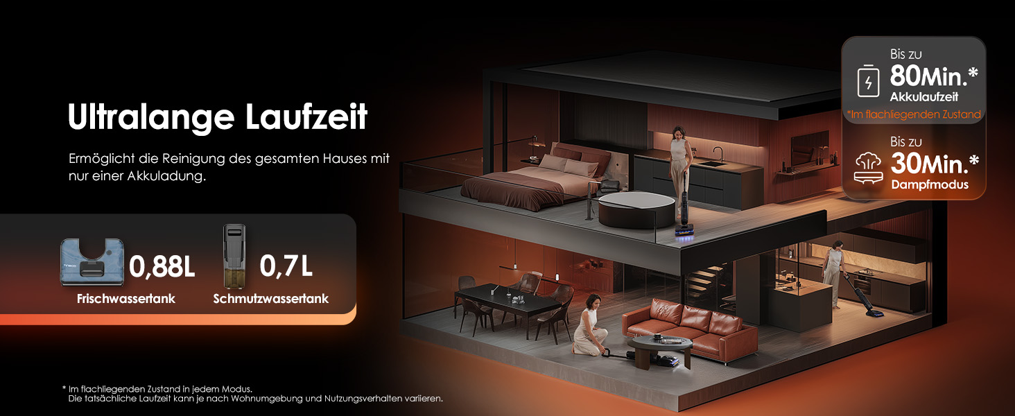 Tineco Floor One S7 Stretch Steam: Акумуляторний пилосос 2-в-1 для вологого та сухого прибирання, 22000 Па, для твердих підлог, шерсті тварин