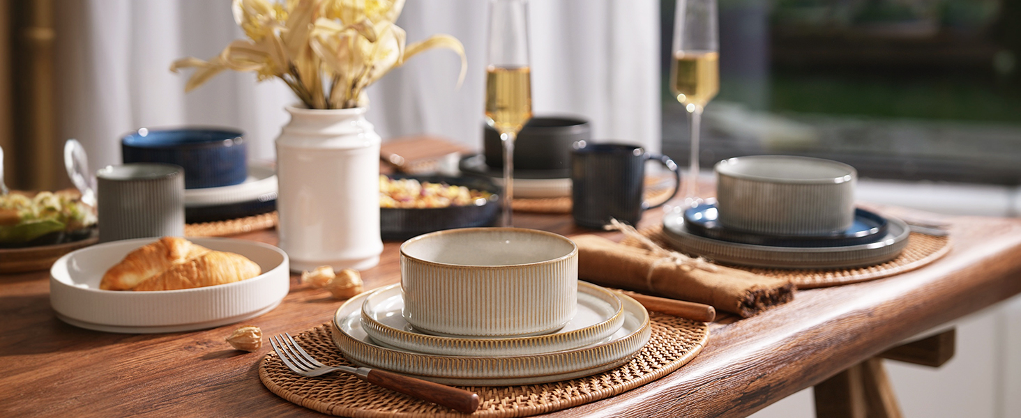 Набір тарілок Star 12 предметів для 4 осіб, керамічний посуд, стійкий до подряпин, для мікрохвильової печі та посудомийної машини, білий капучино