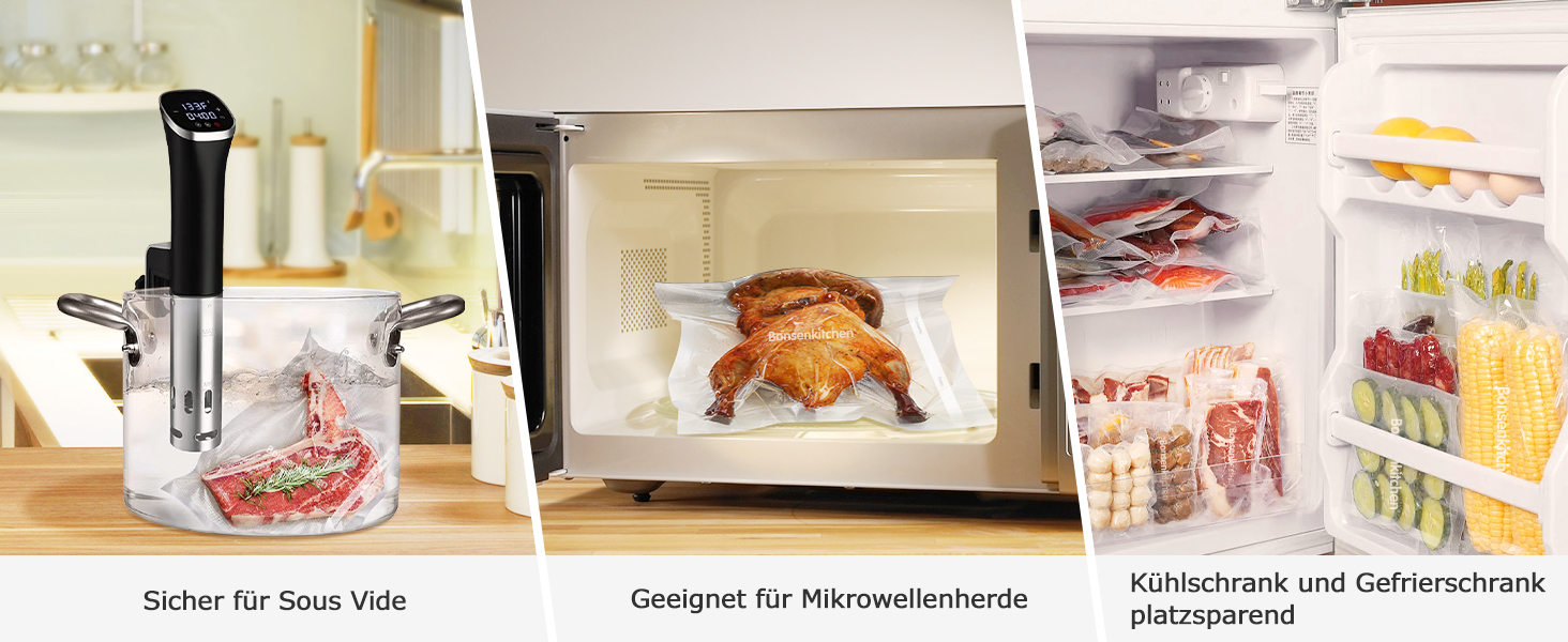 Рулони для вакуумного пакування Bonsenkitchen 28x600 см (2 шт.) - міцні пакети для вакууматора, харчові, для су-від, без BPA