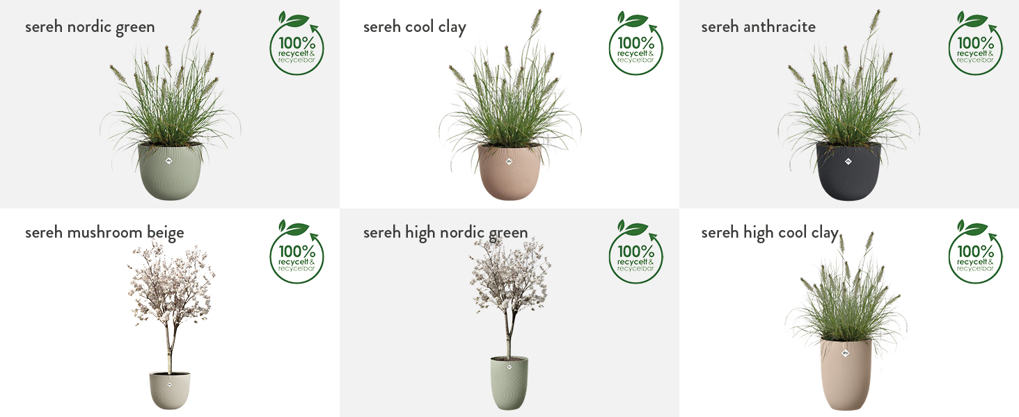 Горщик Elho Sereh Rund 40 - для дому та саду, 100% перероблений пластик, Ø 39 x H 33.3 см, Бежевий