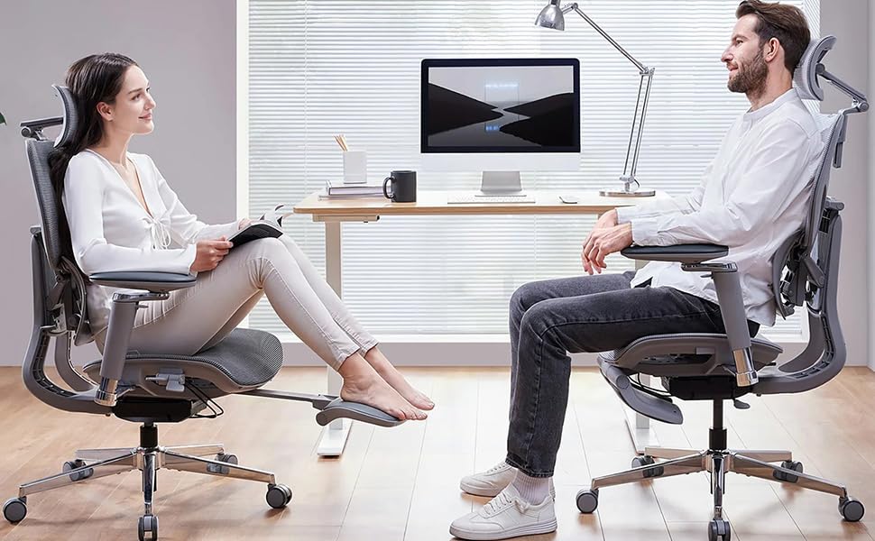 Офісний крісло MUSSO X700 з регульованою поперековою підтримкою GlideTrack, 6D підлокітниками, 4D підголівником та зсувною основою та підставкою для ніг – інтелектуальний комфорт для роботи, навчання та геймінгу (чорний)