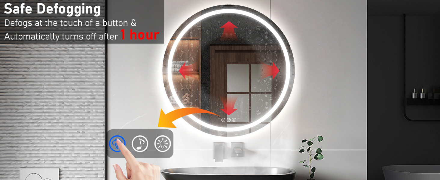 Дзеркало для ванної кімнати з підсвічуванням, 60 см, кругле, з антизапарюванням, регульоване, 3 кольори світла (80x80 см, Bluetooth, антизапар, диммування, 3 кольори)