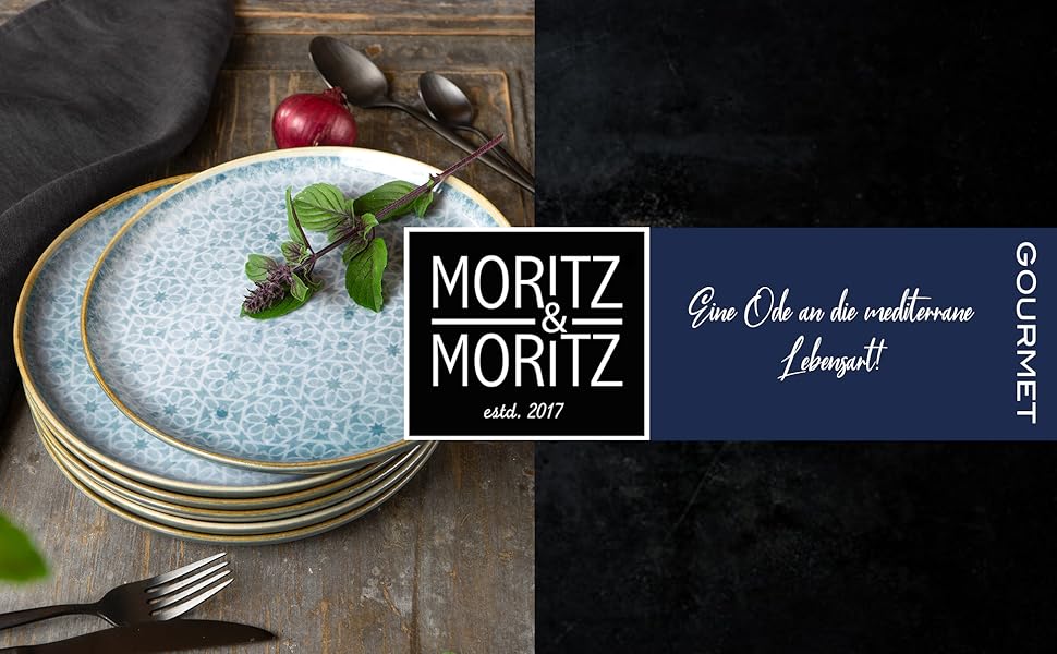 Набір посуду Moritz & Moritz TERRA на 6 осіб: 6 тарілок, 6 десертних тарілок, 6 мисок (Азурний блакитний)