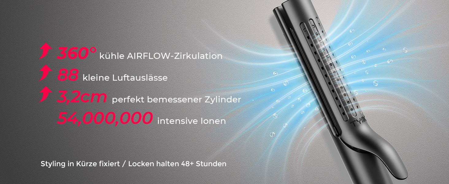 TYMO Airflow 2-в-1: праска для вирівнювання та завивки волосся з іонізацією, 32 мм, чорний