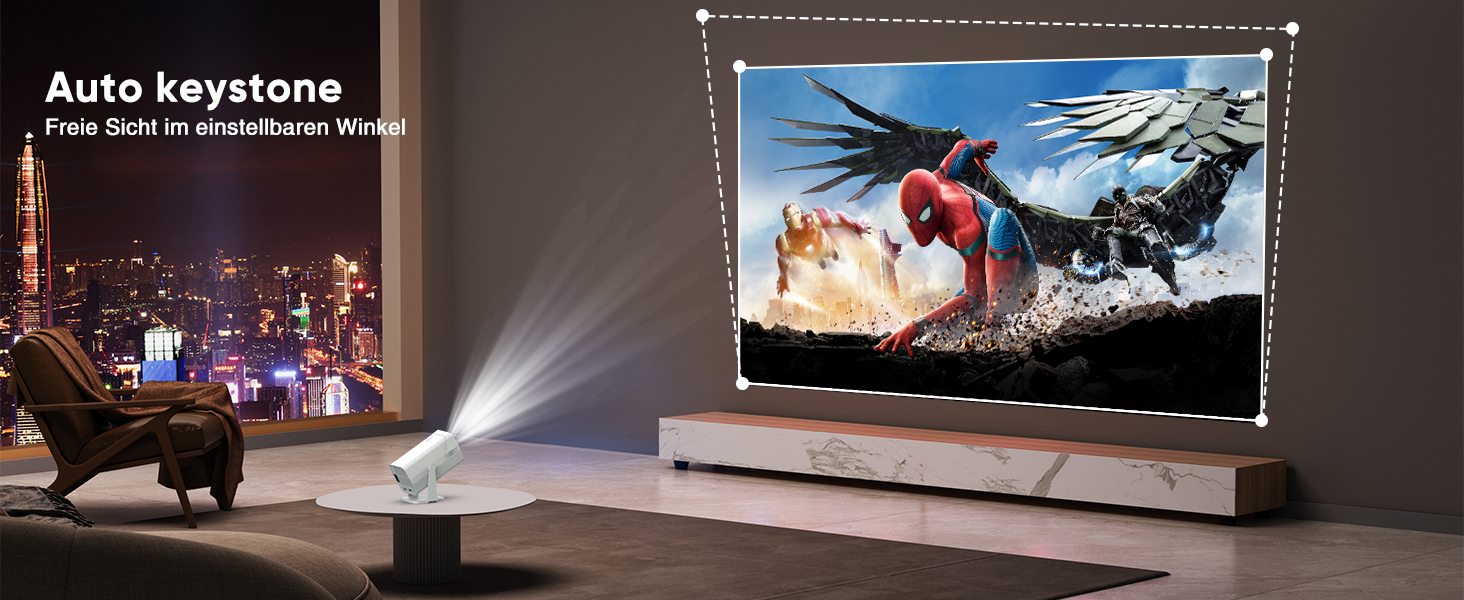 Портативний проєктор Mini Beamer з Android TV, автотрапецеїдна корекція, підтримка 4K 1080P, Bluetooth WiFi6, 160ANSI. Підходить для телефону, TV Stick, ноутбука, кінотеатру вдома та на вулиці.