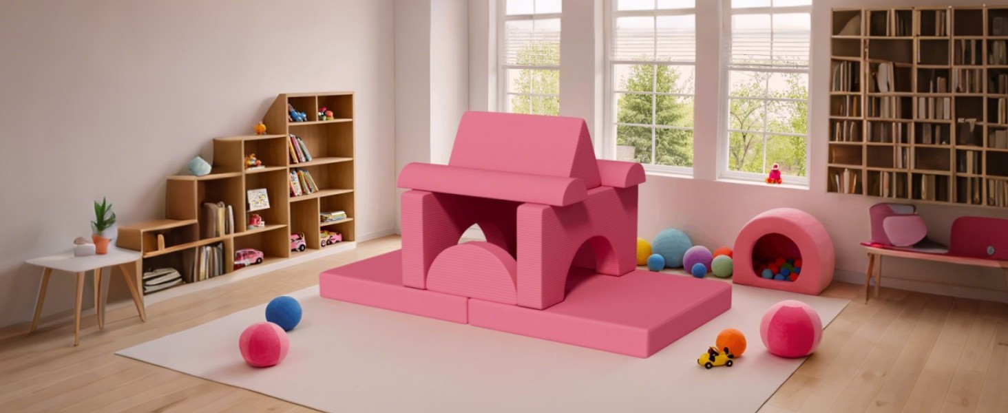 Дитяче ігрове диван-конструктор MAMIZO Cord, 15 частин, рожевий. Модульний диван-конструктор для гри та відпочинку в дитячій кімнаті. Оeko-Tex сертифікат.
