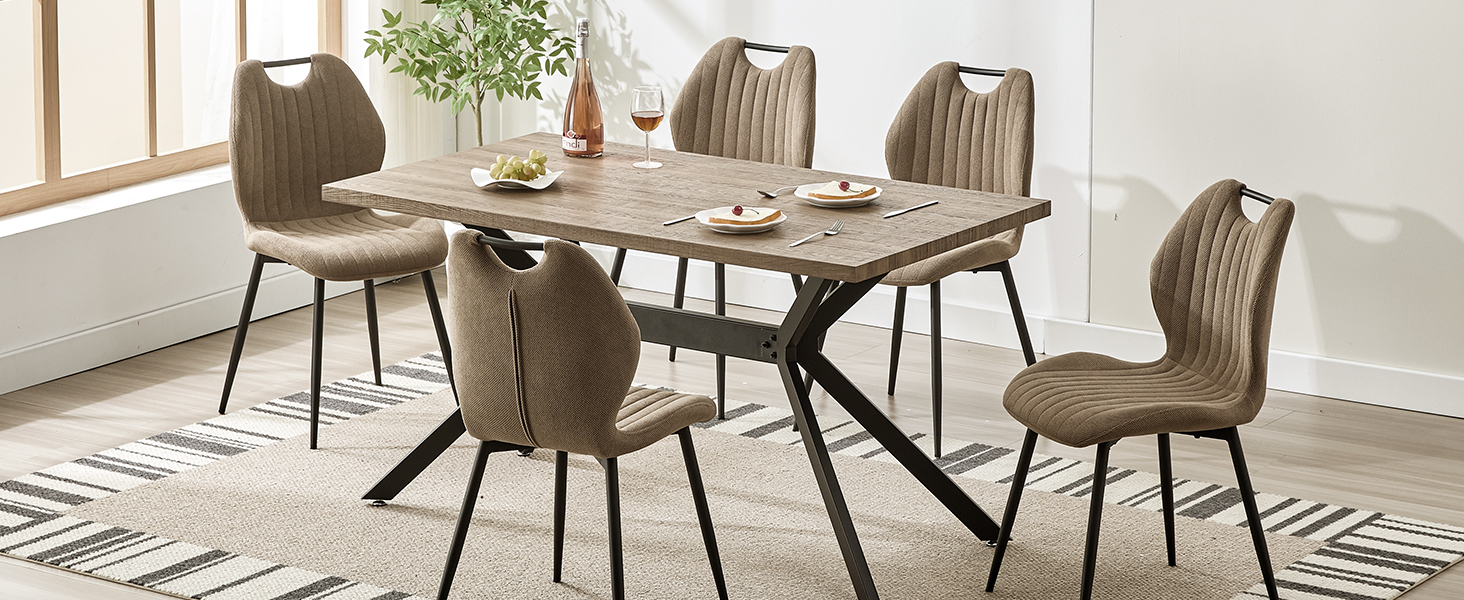 Набір обідніх стільців для кухні, вітальні, їдальні (6 шт., хакі) з м'яким сидінням та металевими ніжками