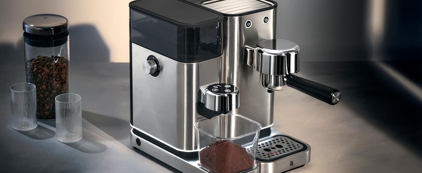 Кавомолка WMF Lumero: 1400 Вт, 15 bar, для еспресо та паді, з капучинатором, нержавіюча сталь матова