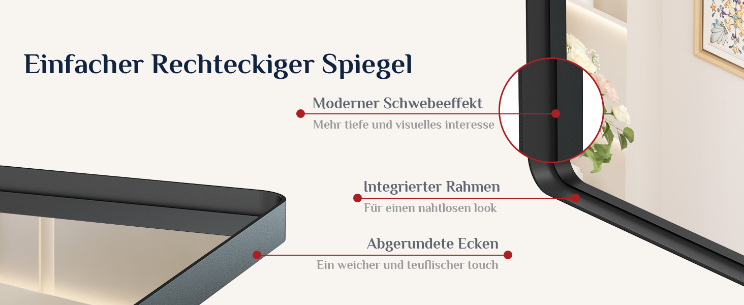 Дзеркало Keonjinn Wand Spiegel 40x50 см з металевим каркасом, прямокутне. Для ванної кімнати, вітальні, спальні, коридору. Чорний колір. Розміри: 90 x 60 см