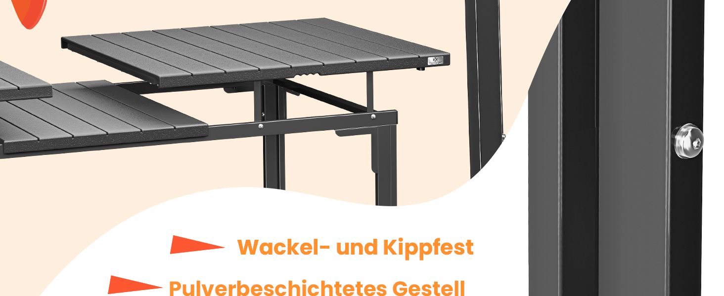 Розсувний садовий стіл KESSER® 180/240x90 см для 8 осіб, з розширенням, сталеве покриття, стільниця HDPE, вологостійкий, UV-стійкий, в комплекті 6 підставок