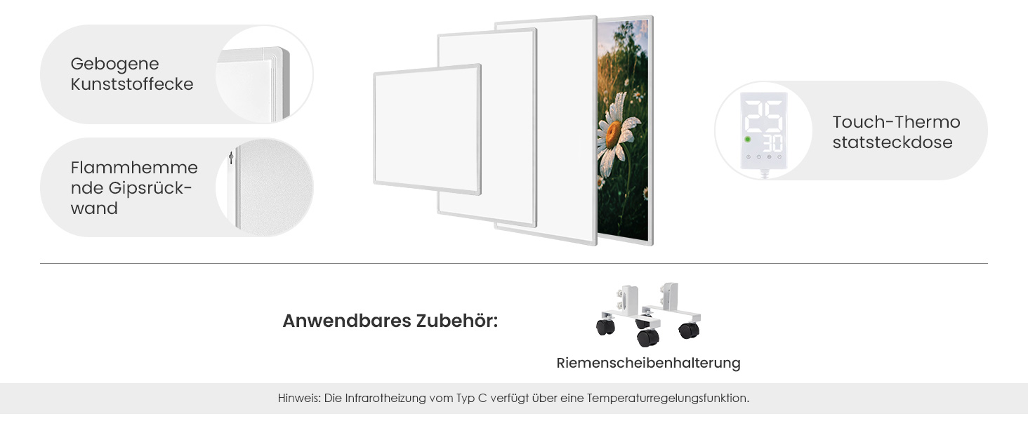 Інфрачервовий обігрівач Hocosyme Leopard 1000W з термостатом - для спальні, офісу, кухні, ванної кімнати