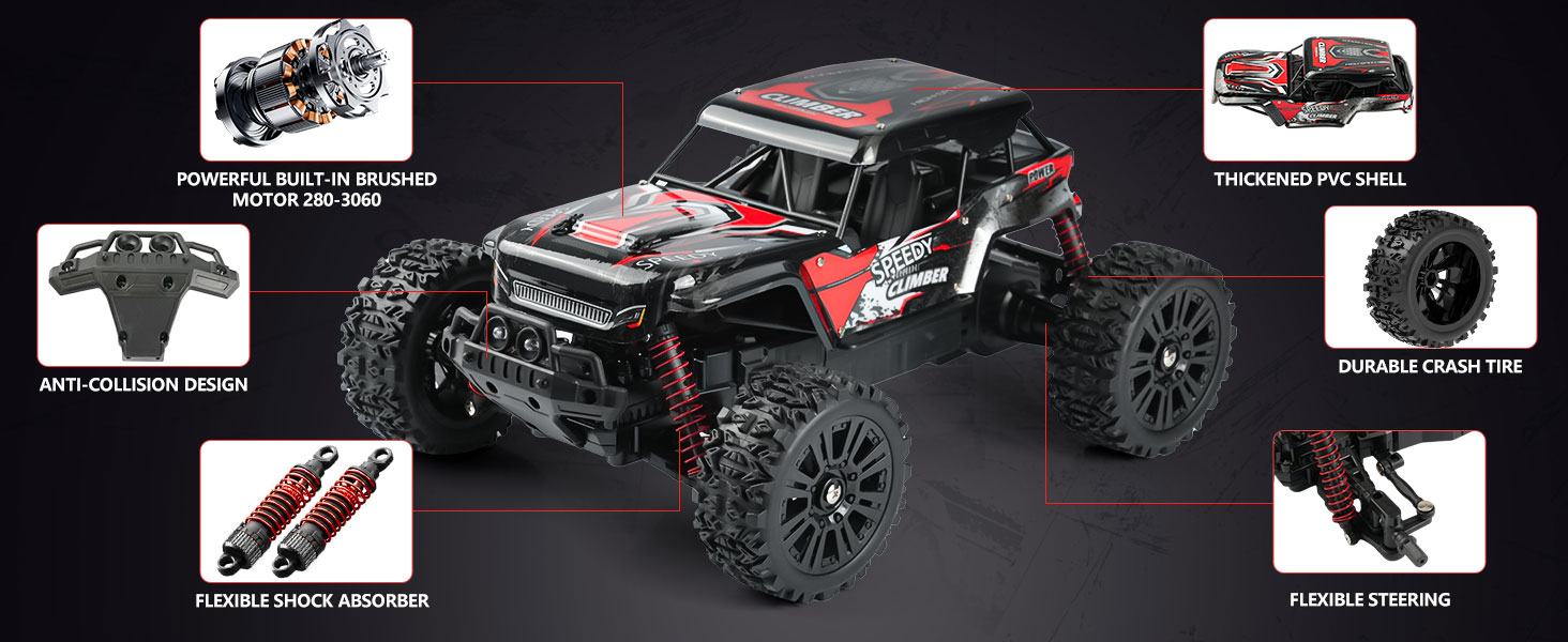 Радіокерований позашляховик Monstertruck 2.4GHz, 25 км/год, червоний - DIY збірка, великий розмір, для дорослих та дітей
