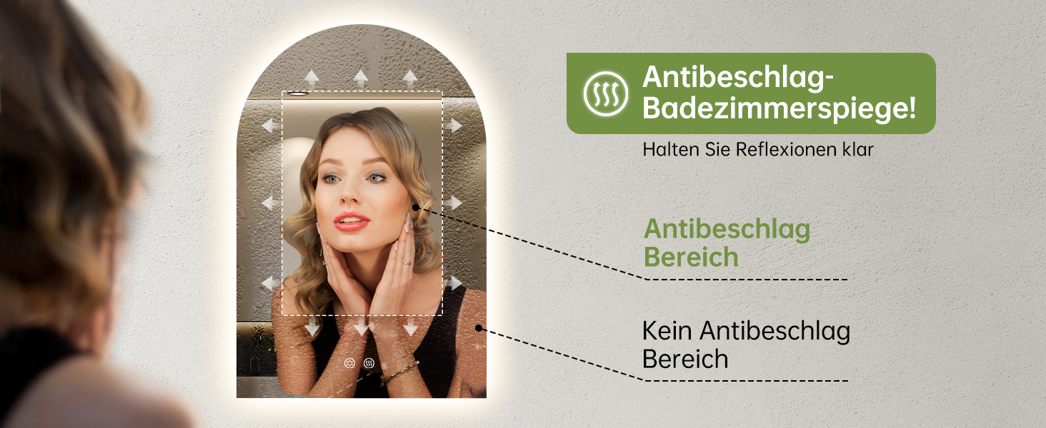 Дзеркало для ванної кімнати OUMUSU з підсвічуванням, 50x75 см, без рами, арочне, антизапотівальне, сенсорне керування, диммування, 3 кольори світла