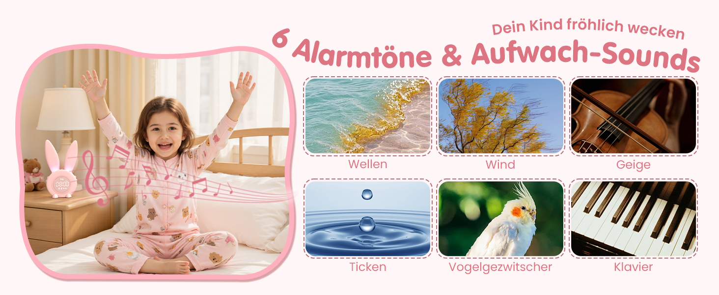 Дитячий ліхтарик-будильник Homealexa Зайчик: Нічник, функція повтору будильника, рожевий