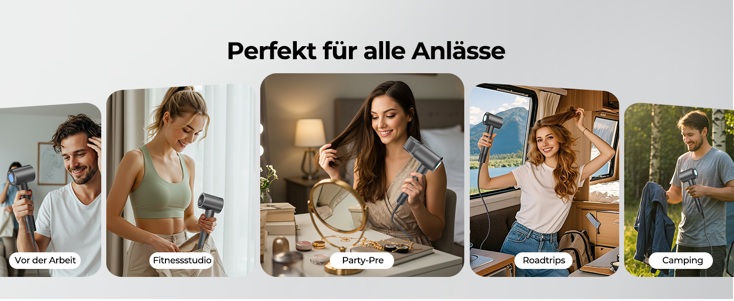 Іонний фен для волосся з дифузором, професійний стайлер 150 000 об/хв, 8 режимів температури з LED-дисплеєм, для кучерявого та густого волосся, чорний