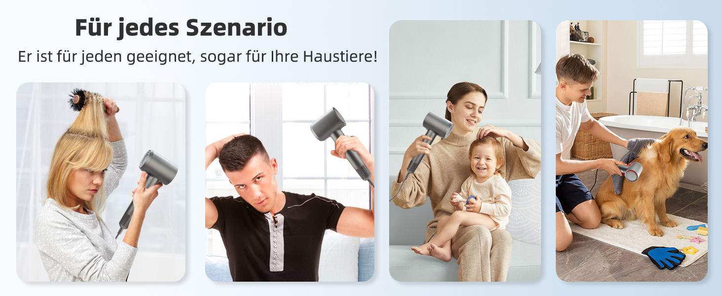 Професійний високошвидкісний фен для волосся з дифузором, 130 000 об/хв, з іонізацією (500 млн негативних іонів), 4 температурні режими та 2 швидкості