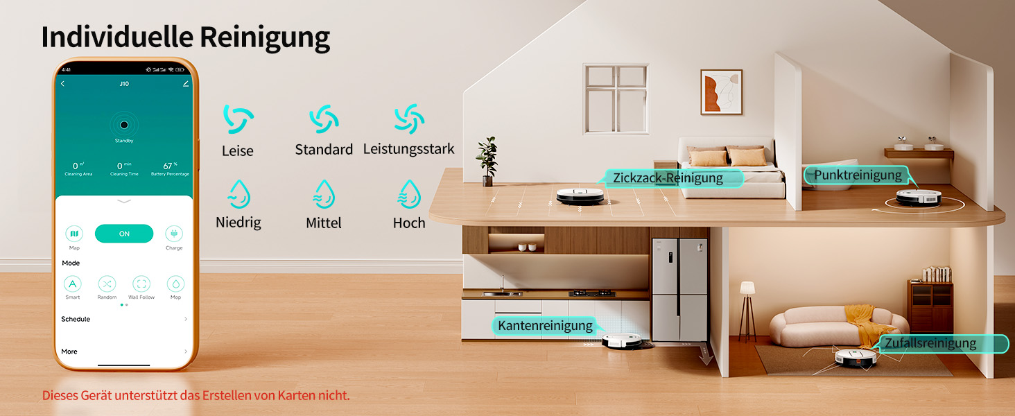 Робот-пилосос Airzeen J10 з функцією миття, 4000Pa, керування через додаток, для твердих підлог, видаляє шерсть тварин, білий