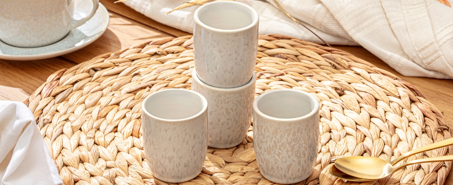 Набір чашок SÄNGER Korfu, 4 шт. - чашки для кави та чаю, ручної роботи, 300 мл, набір для 4 осіб, стійкий до миття в посудомийній машині, кремовий колір з пісочною текстурою, PREMIUM COLLECTION