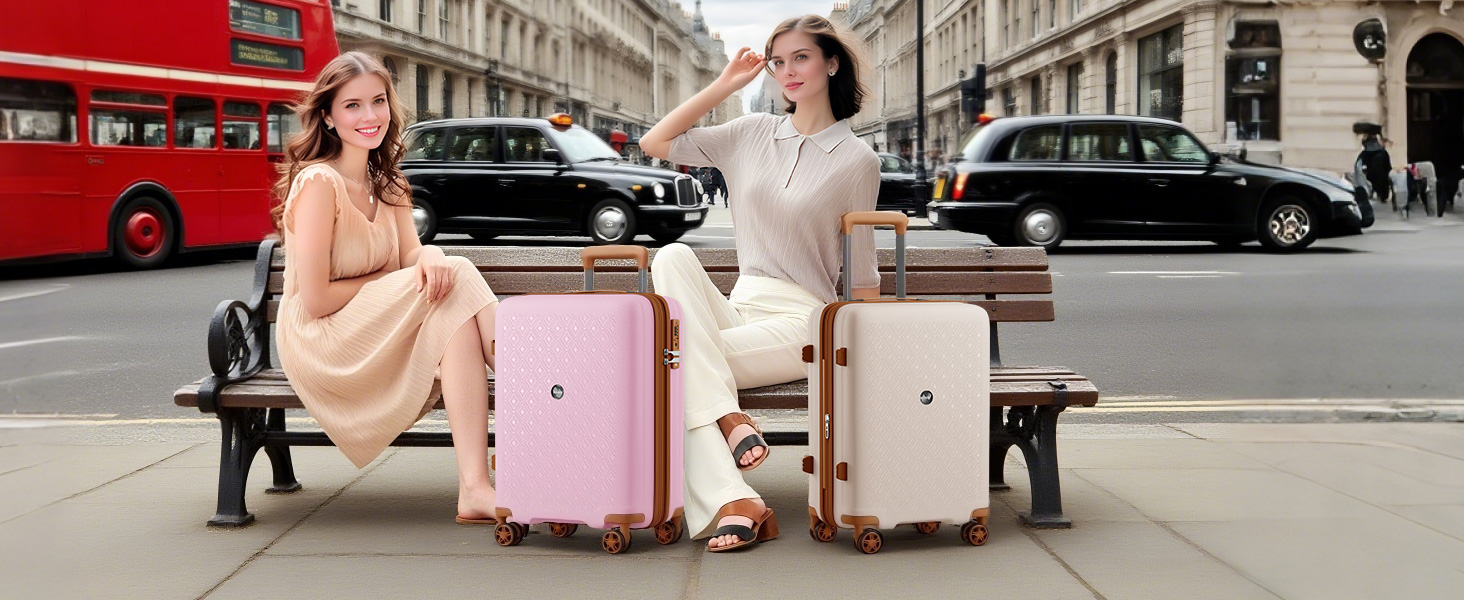 Чемодан ручної поклажі KONO з тримачем для напоїв, жорсткий, легкий, з поліпропілену, розширюваний, 4 колеса, TSA-замок, кремовий/коричневий, M