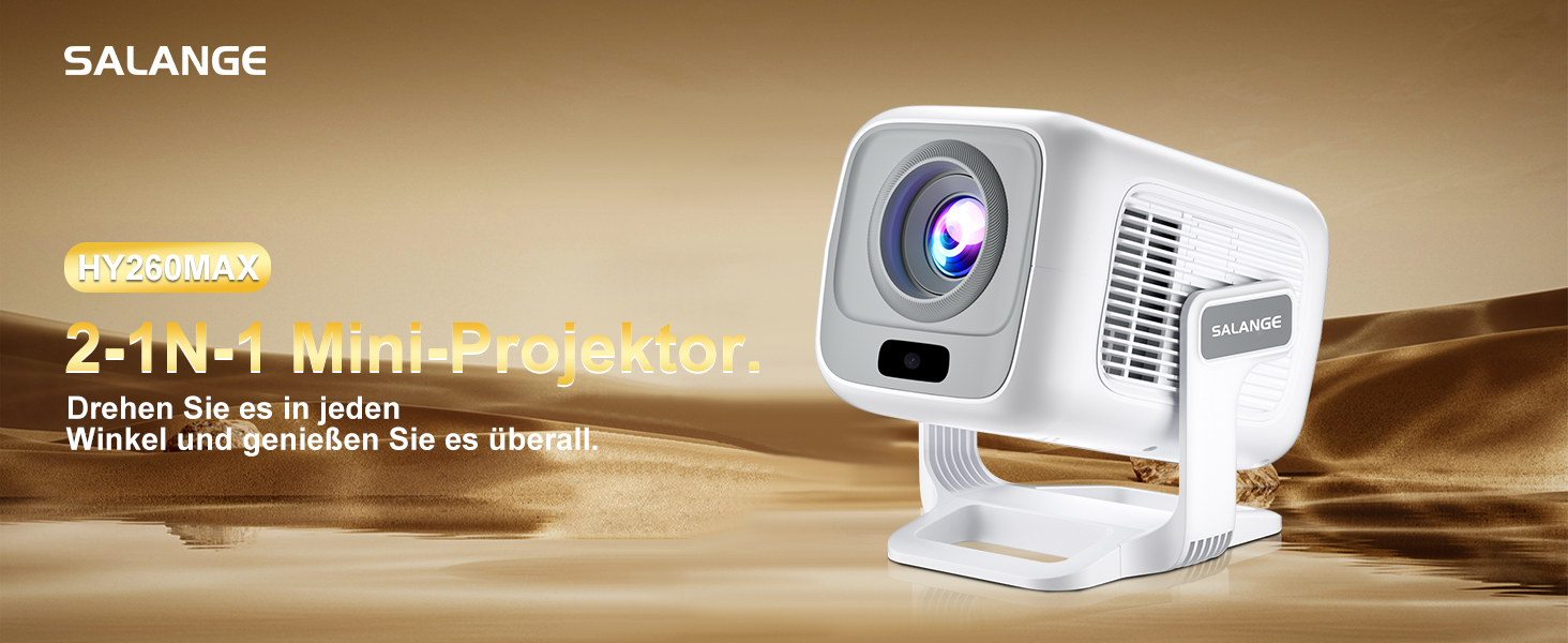Міні проєктор Salange 4K з Wi-Fi 6, Bluetooth 5.2 та Android 11.0 для дому, смарт-проєктор з обертанням 180°, сумісний з телефоном/Xbox/ноутбуком/TV Stick/USB, білий (Sala260max)