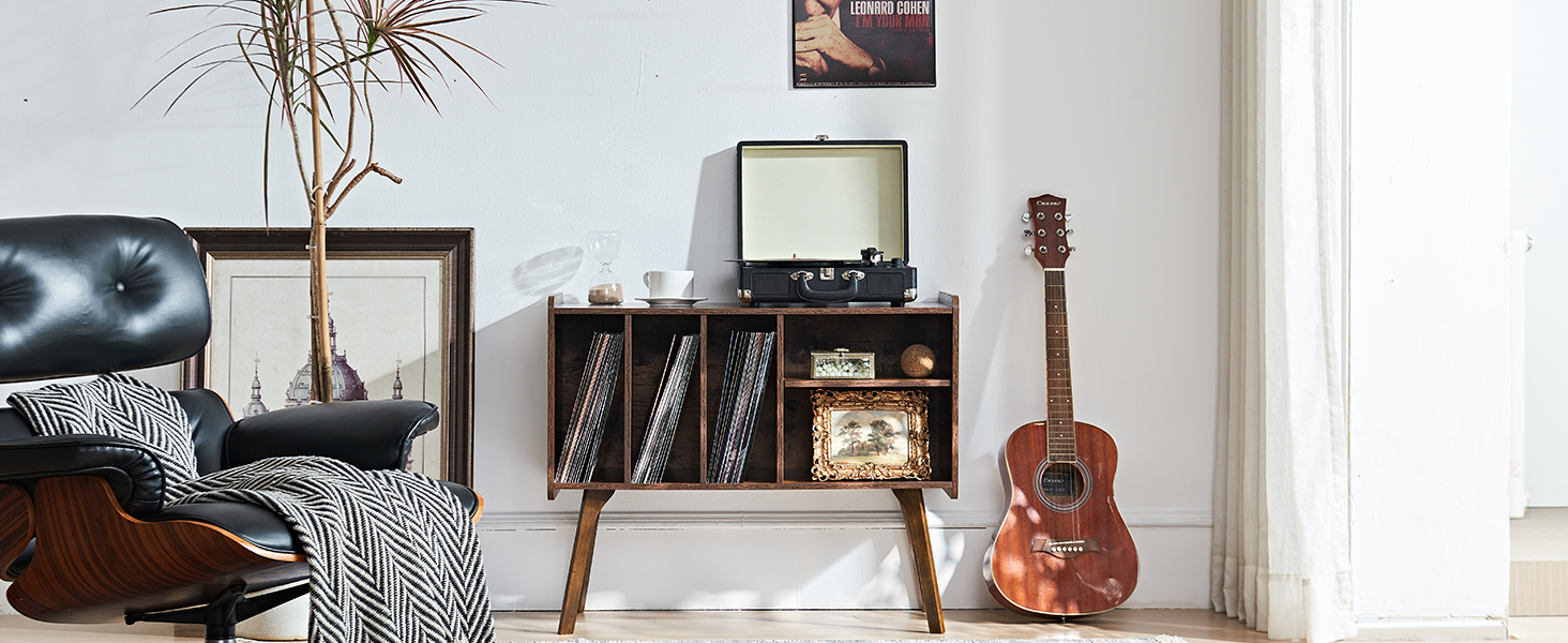 Сумка-органайзер для вінілових платівок LELELINKY: стійка з 4 полицями, вміщує до 220 платівок, з міцними дерев'яними ніжками, Mid-Century дизайн, білий колір, для проигрывателя (Braun)