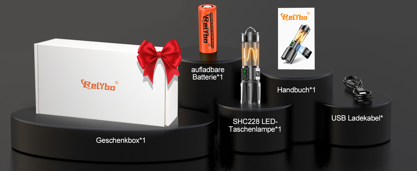 Потужний тактичний ліхтар Relybo LED, 1 000 000 Люмен, акумуляторний, з USB-зарядкою та плавним регулюванням яскравості, для кемпінгу та екстрених ситуацій (Чорний глянець)