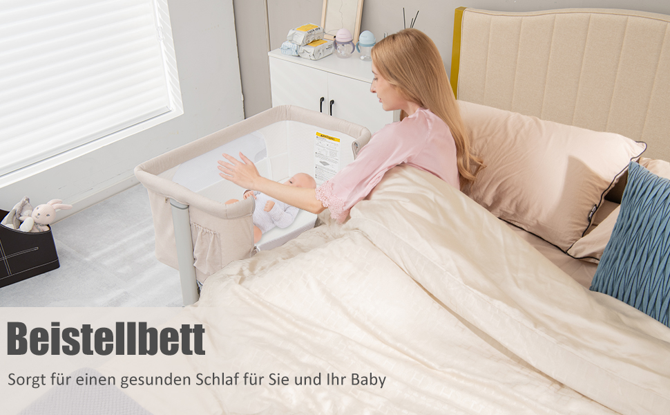 Двофункціональне ліжко-приліжкова стільниця Dreamade 2 в 1 з регулюванням висоти, з матрацом та колесами, 86 x 63 см, для новонароджених до 9 кг, з нахилом 10°, сірий колір