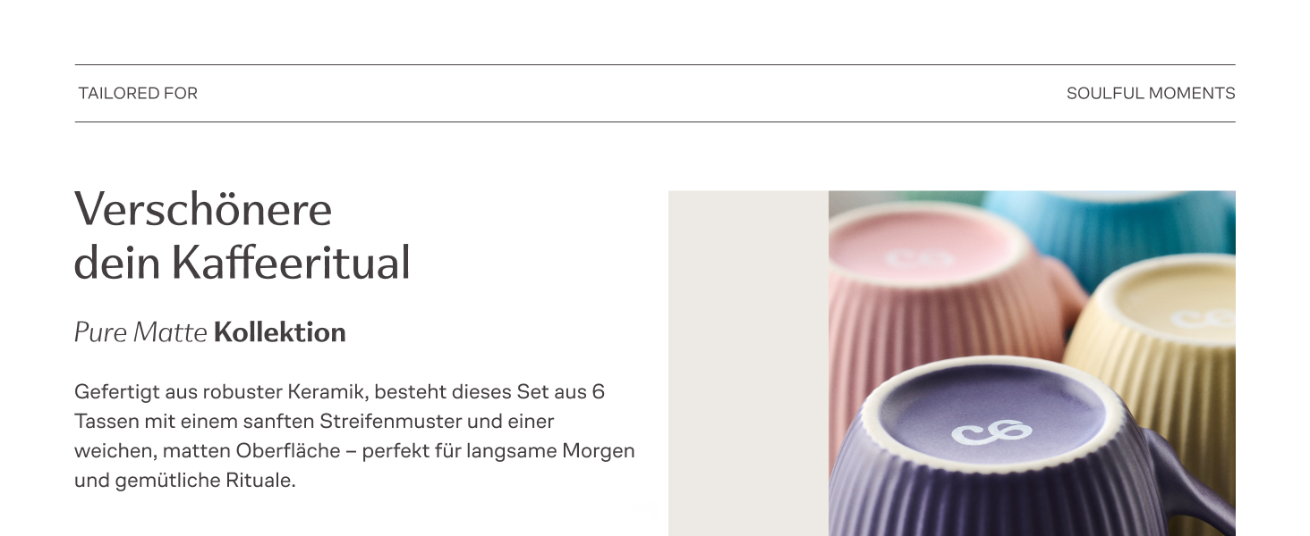 Капучино чашки Cosumy 6 шт. набір - 200 мл, кераміка, смугастий дизайн, миє в посудомийній машині, з ручкою
