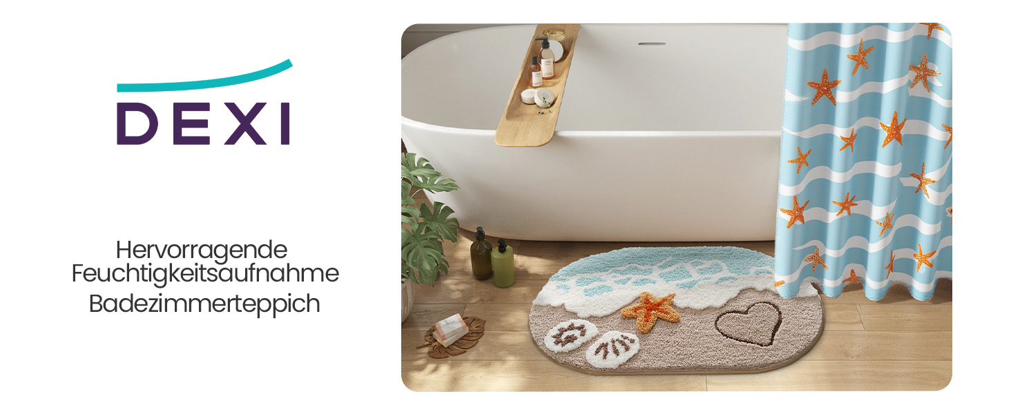 Килимок для ванної кімнати DEXI Ovale Beige, 61 x 110 см, з антиковзким покриттям та малюнком 'Морські зірки'
