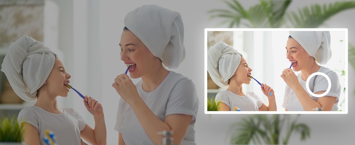 Дзеркало для ванної кімнати SONNI з підсвічуванням 80x60 см, 3 кольори світла, проти запотівання, LED, сенсорне управління, годинник, температура, 3x збільшення