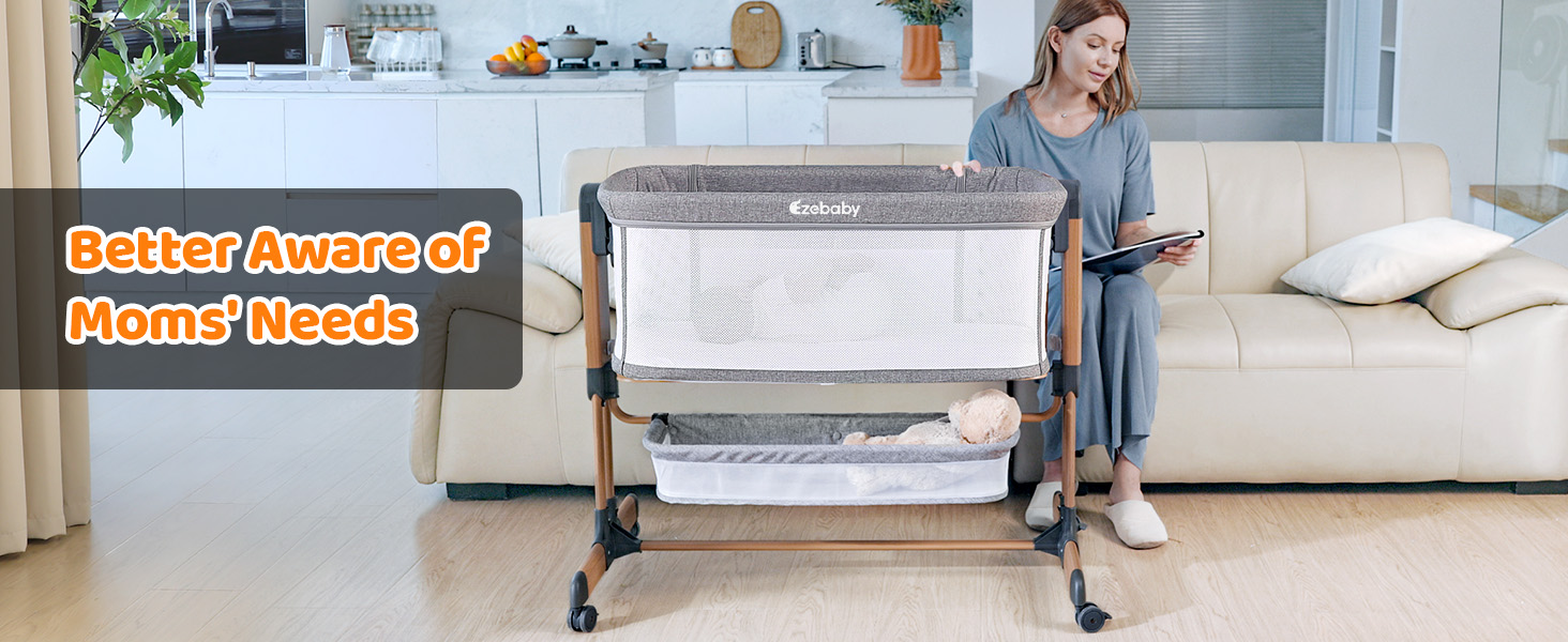 Дитяче ліжко-приліжкове 3 в 1 з м'яким матрацом, безпечне та універсальне, 7 положень по висоті, відкидна боковина з колесами для дому та подорожей