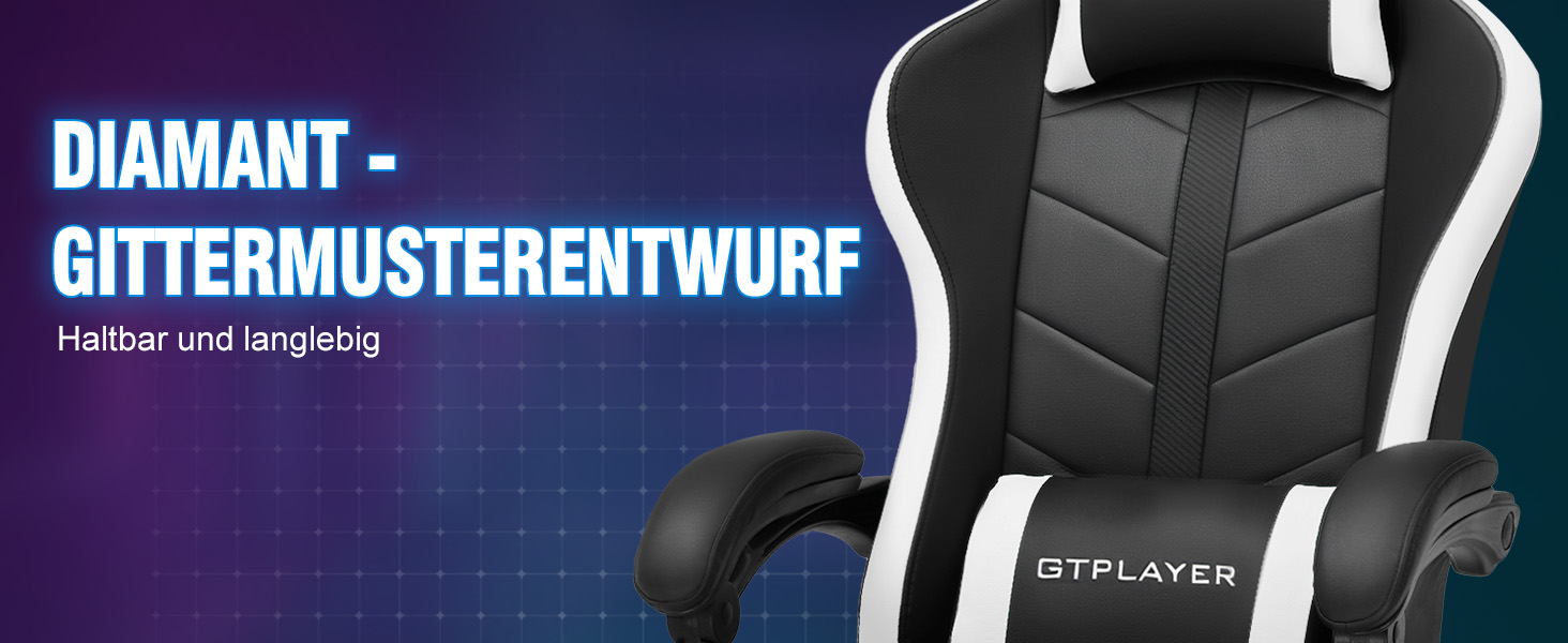 Ігровий крісло GTPLAYER з підніжкою, білий, PU шкіра, 150 кг, ергономічний, для геймерів