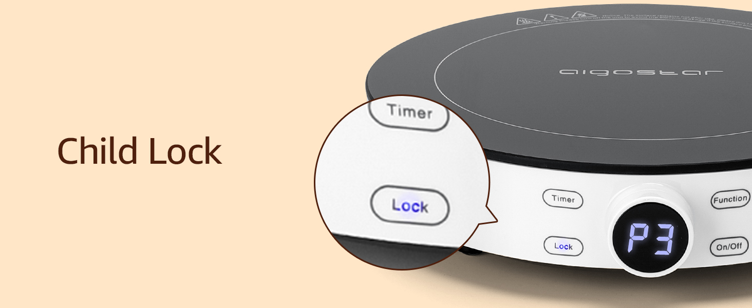 Індукційна конфорка Aigostar, портативна склокерамічна варильна поверхня з дисплеєм, 2000 Вт, таймер