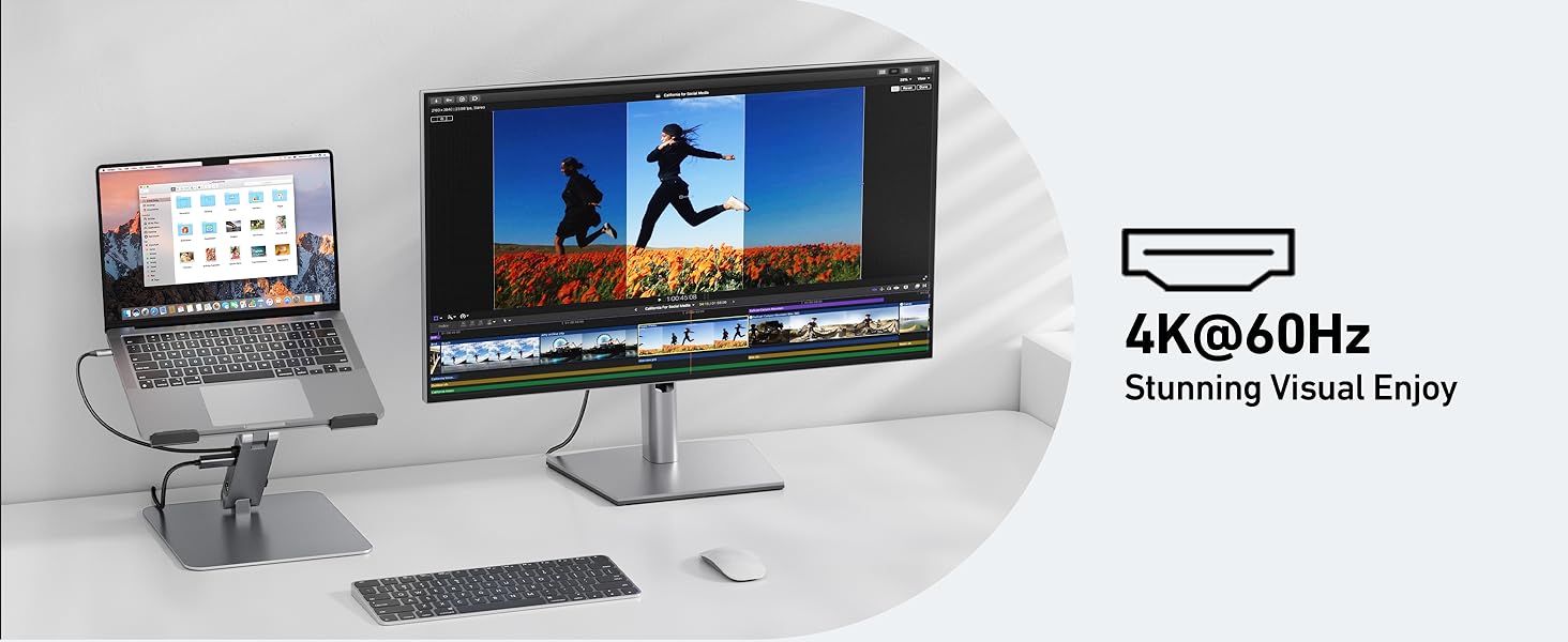 Підставка для ноутбука BENFEI з док-станцією USB-C 6-в-1: HDMI (4K@60Hz), Gigabit LAN, 100W Power Delivery, 10Gbps (1x USB-C 3.2 & 2x USB-A 3.2) – сумісна з MacBook Pro/Air, iPad Pro, XPS, ThinkPad