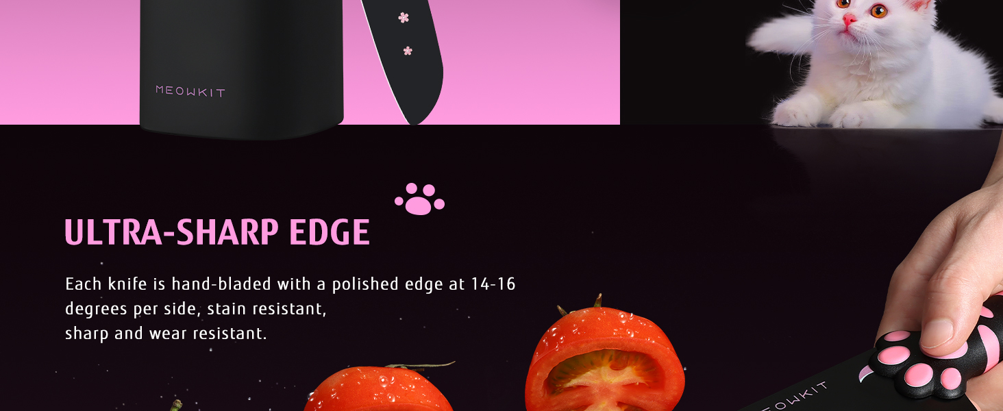 Набір кухонних ножів MeowKit 5 предметів з нержавіючої сталі, милий набір ножів з знімним блоком та ножицями, котяча форма, чорний, рожевий, рожевий