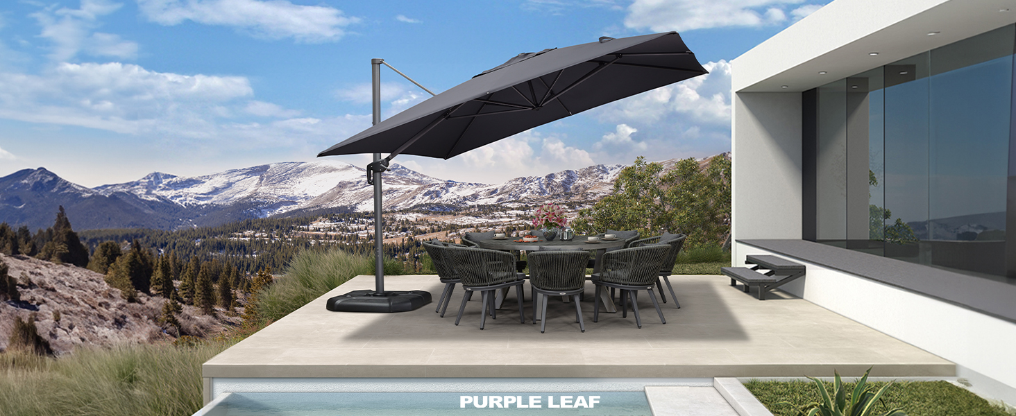 Парасолька від сонця PURPLE LEAF 350x350 см, велика садовий ампельний зонт з рукояткою, поворотом на 360° та хрестою основою для тераси та балкона, сіра