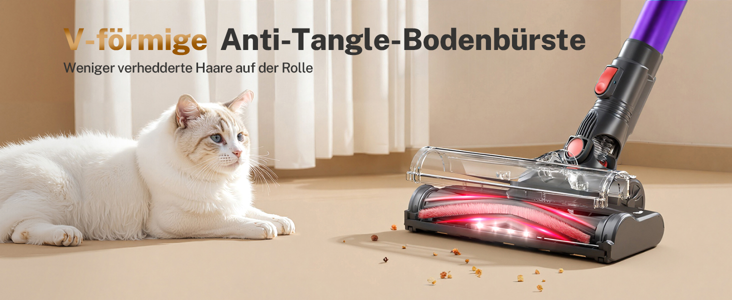 Бездротовий акумуляторний пилосос 25000Pa з антинамотувальною насадкою та автономністю 50 хвилин. Підходить для килимів, твердих підлог та видалення шерсті тварин. Колір: фіолетовий