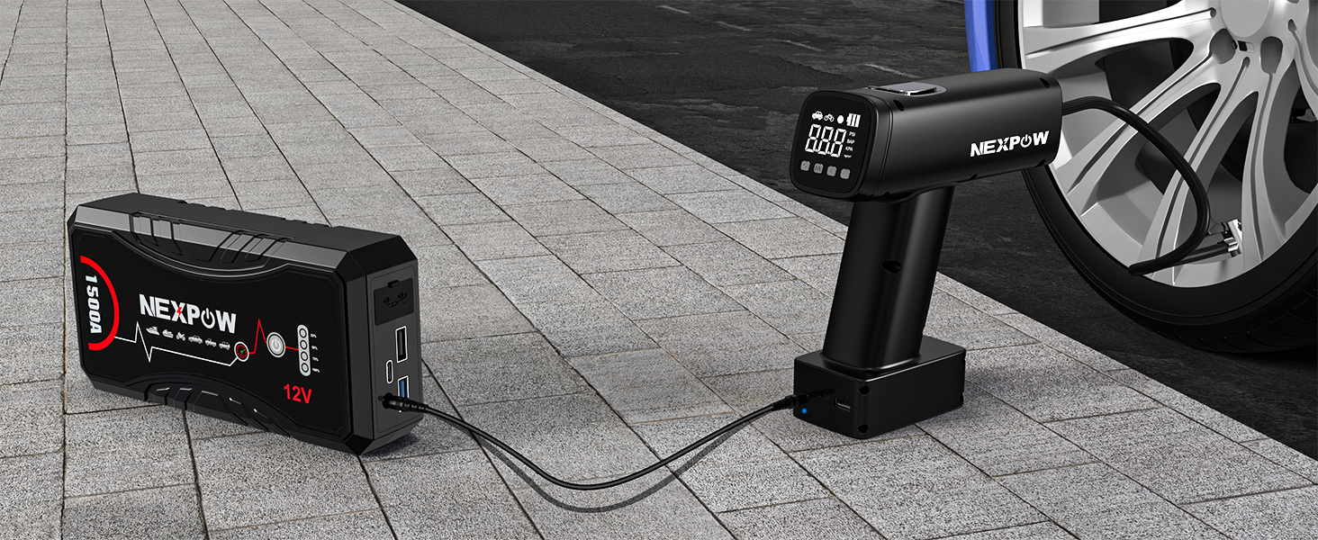 Powerbank Starthilfe NEXPOW 1500A: Зарядний пристрій для автомобіля, стартер, LED ліхтарик, USB, 12V, 1500A