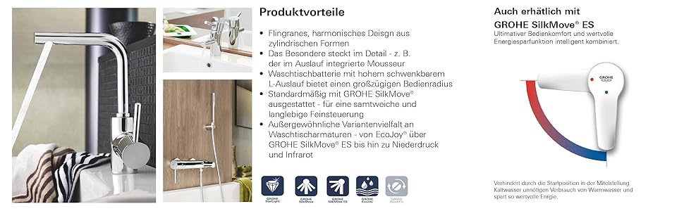 Змішувач для ванної кімнати Grohe Essence, хромований, водозберігаючий, 17 см, проста установка