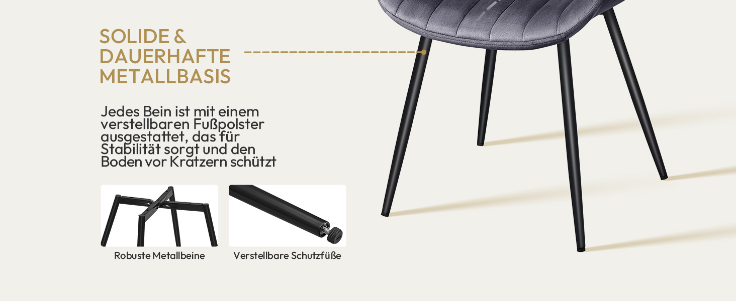 Набір обідніх стільців Yaheetech, 4 шт., з м'яким сидінням з велюру та металевими ніжками, до 150 кг, сірий