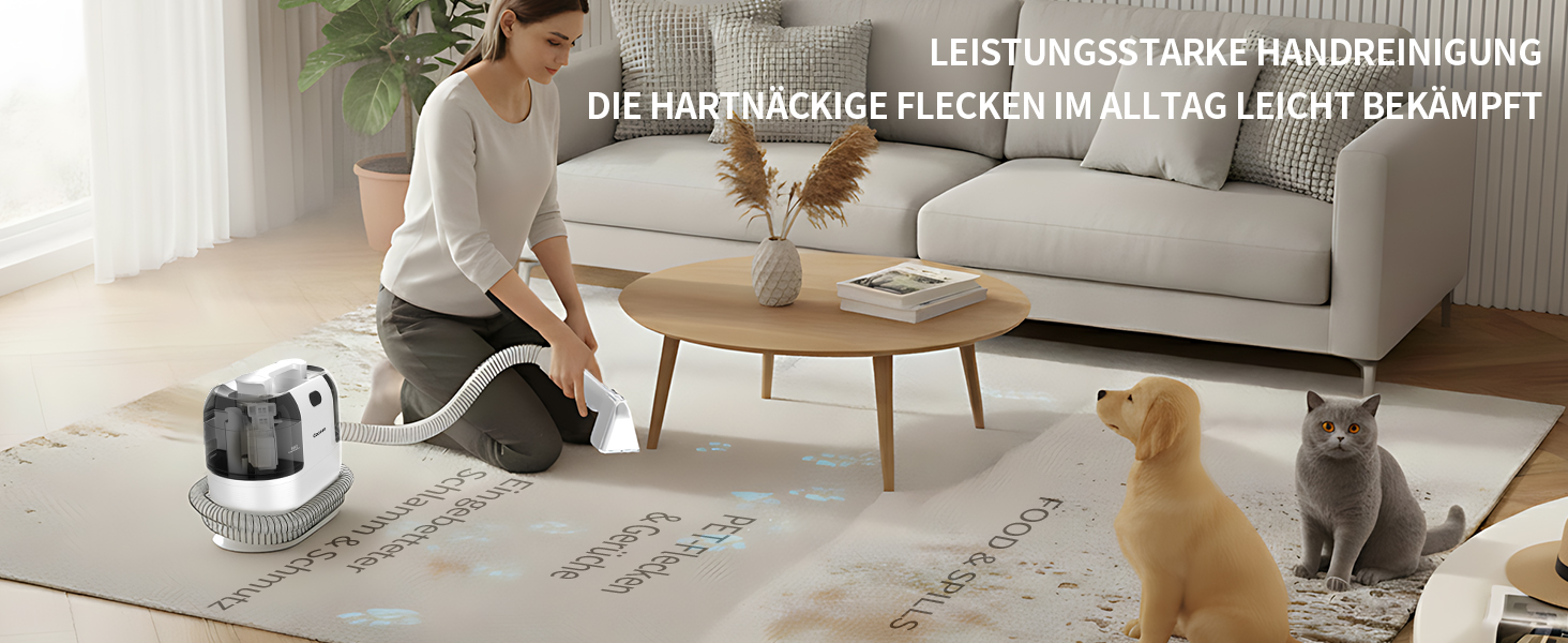 COCEAN Потужний пилосос для миття килимів та м'яких меблів, 18Kpa, для дому та автомобіля, білий