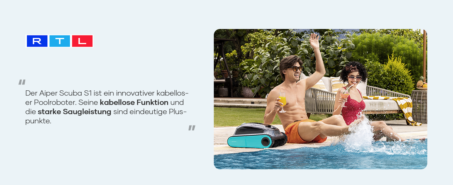 AIPER Scuba S1 Робот-пилосос для басейну, автоматичне очищення дна та стін, ультратонкий фільтр 3 мкм, 180 хвилин роботи, 15900 л/год, керування через додаток, для вбудованих басейнів, синій